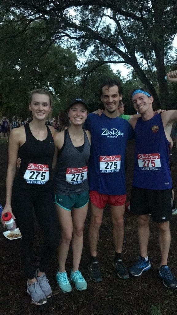Coming in first place for the Texas McCombs runners was team Good Shoes, Better Sox comprised of (from left to right) Laura Savoie, Laura Kettell, Jakob Infuehr, and Dan Rimkus. Congratulations! 