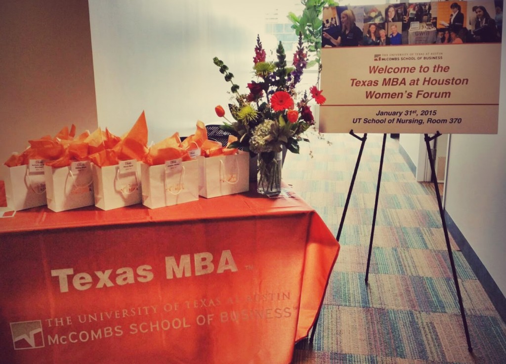 Texas MBA Women's Forum - Welcome sign and table