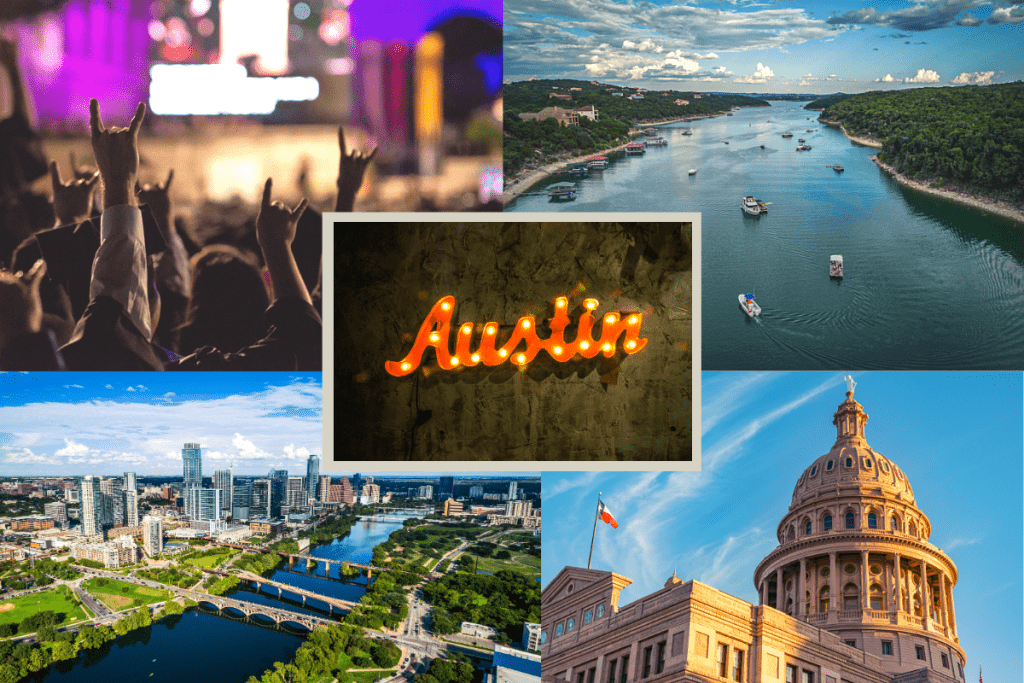 A few photos of Austin - Lake Travis, the city, the Capitol, & a concert
