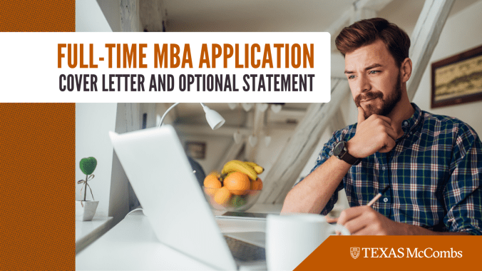 photo of a person on a laptop with a banner that reads "Full-Time MBA Application: Essay and Optional Statement