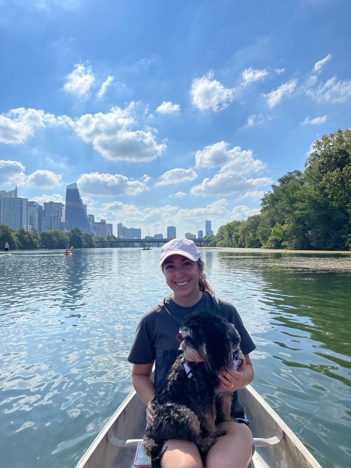 Marion enjoying a sunny afternoon in a canoe on Lady Bird Lake in Austin, Texas.